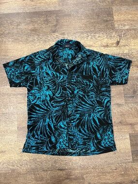 Aisokula Fiji Blue & Black Tropical Print Shirt